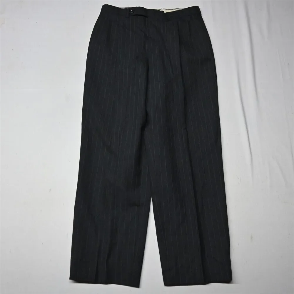 Vtg Bespoke 90s 42L 30x30‎ Gray Stripe Slim USA Made Mens Jacket Pants Suit